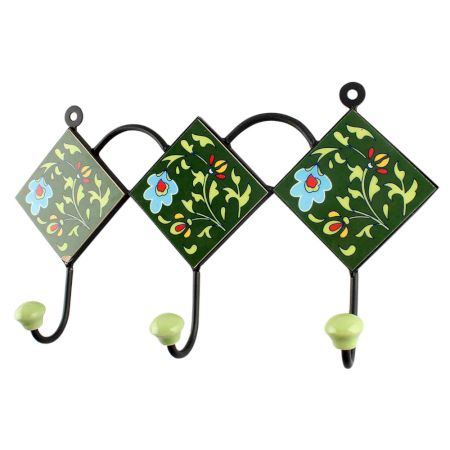 Forest Green Leaf Flower Ceramic Tile Hook Online